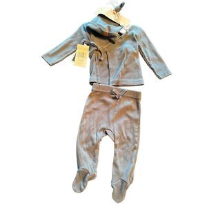 Lila + Jack 3-6 months bamboo 2pc kimono pants set blue ribbed NEW